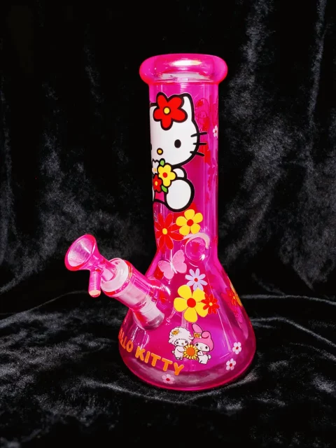 10″ 5mm Hot Pink Iridescent Hello Kitty Beaker Bong 10" 5mm Hot Pink Iridescent Hello Kitty Beaker Bong