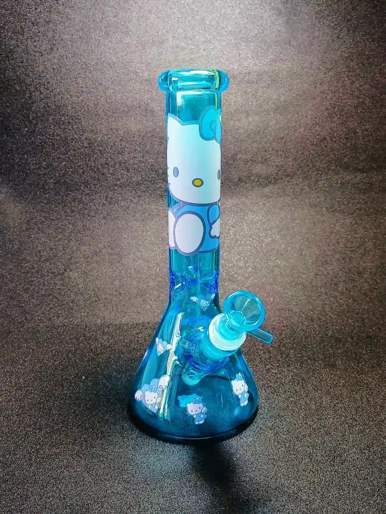 10 Hello Kitty Angel Wings Iridescent Blue Glass Beaker Bong