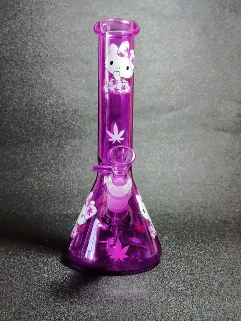 10 Hello Kitty Purple Aura Leaf Glass Beaker Bong