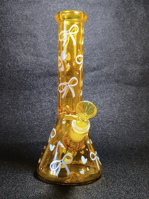 10 Honey Yellow Blue Ribbon Glass Bong