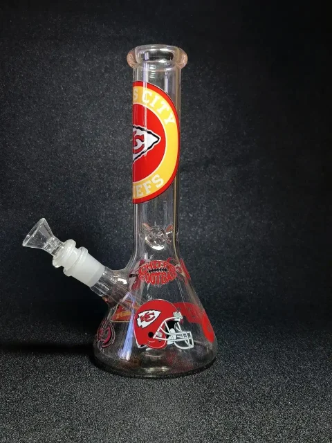 10 Kansas City Chiefs Red & Gold Beaker Glass Bong 10 Kansas City Chiefs Red & Gold Beaker Glass Bong