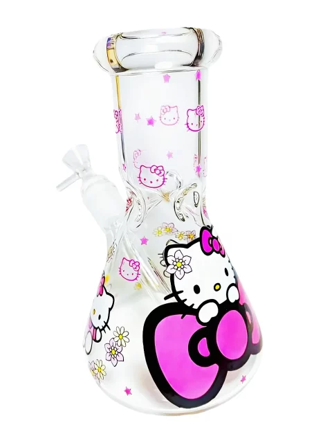 8" 5mm Hello Kitty Pink Bow Story Beaker Glass Bong