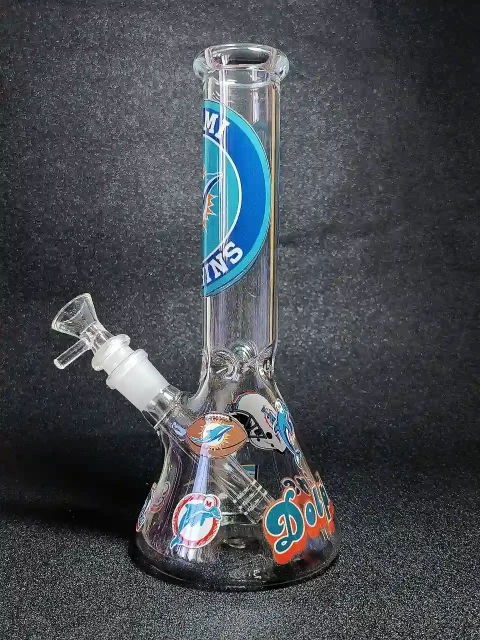 10 Miami Dolphins Aqua Beaker Glass Bong-3 10 Miami Dolphins Aqua Beaker Glass Bong
