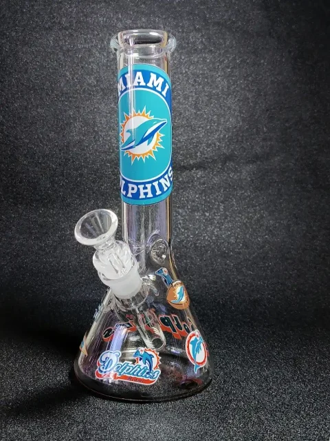 10 Miami Dolphins Aqua Beaker Glass Bong