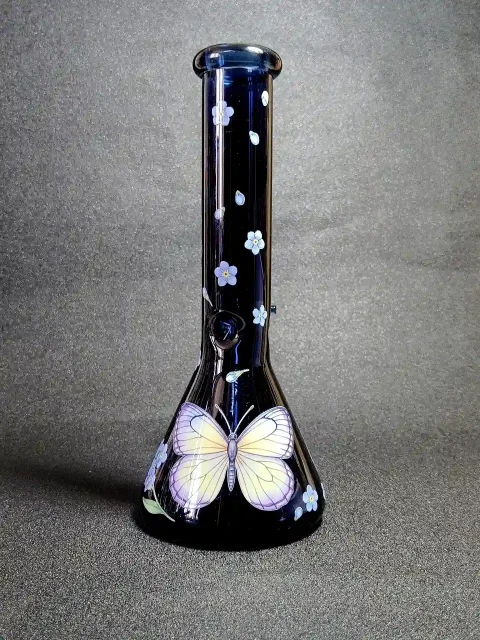 10 Midnight Butterfly Garden Glass Beaker Bong-3 10 Midnight Butterfly Garden Glass Beaker Bong