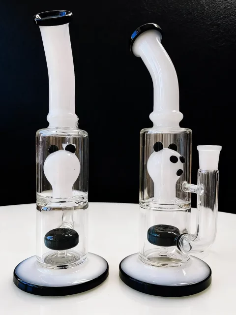 10" Panda-Themed Black & White Glass Bong