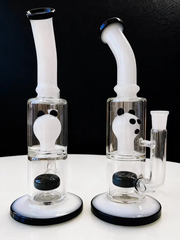 10" Panda-Themed Black & White Glass Bong