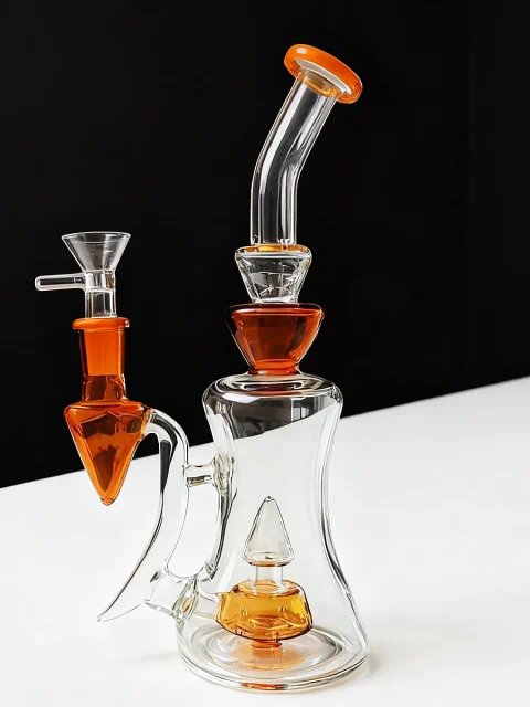 10" Amber Orange Science & Art Glass Perc Bong