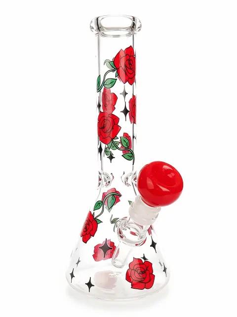 10" Classic Red Rose Beaker Glass Bong