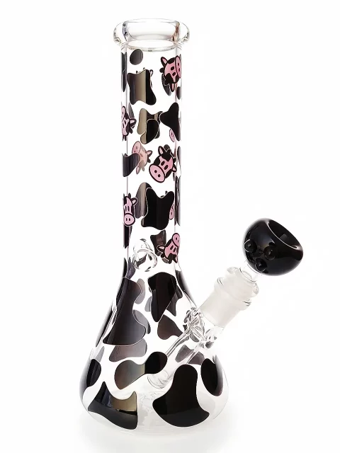 10" Cozy Farm Cow Print Beaker Glass Bong