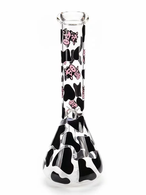 10″ Cozy Farm Cow Print Beaker Glass Bong 10" Cozy Farm Cow Print Beaker Glass Bong