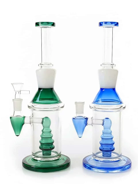 10” Geometric Pagoda Perc Glass Bong | Multiple colors