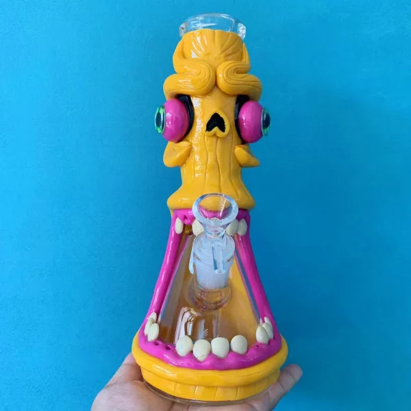 10” Hand-Painted 3D Yellow Monster Glass Bong
