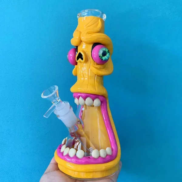 10” Hand-Painted 3D Yellow Monster Glass Bong