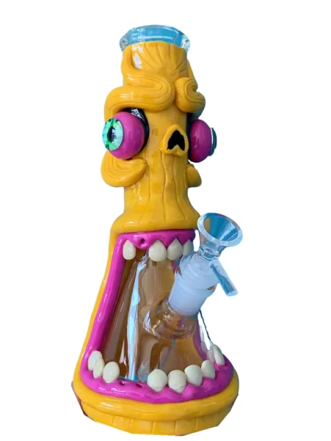 10” Hand-Painted 3D Yellow Monster Glass Bong