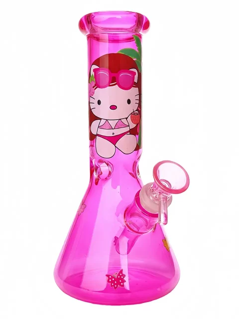 10" Hot Pink Hello Kitty Beach Holiday Iridescent Glass Bong