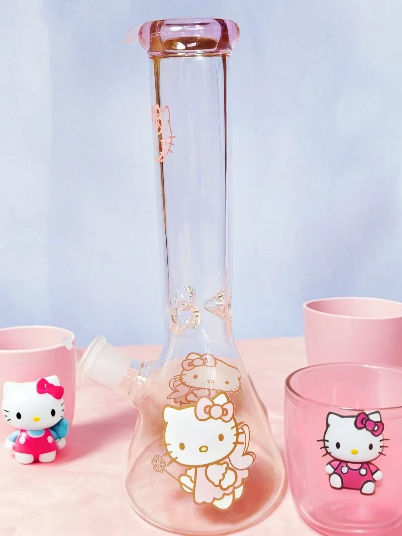 10" Pink Cute Fairy Hello Kitty Glass Beaker Bong