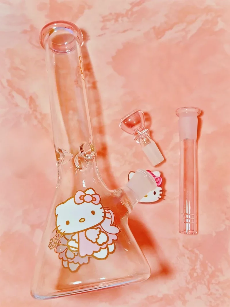 10" Pink Cute Fairy Hello Kitty Glass Beaker Bong
