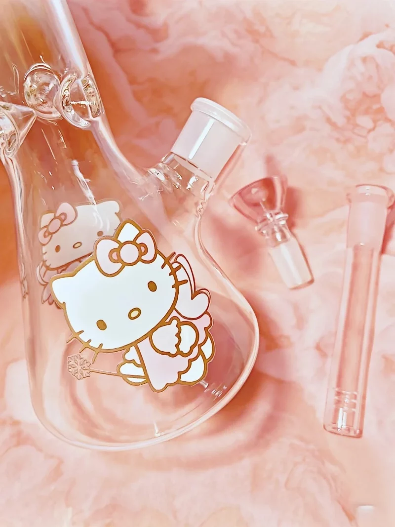 10" Pink Cute Fairy Hello Kitty Glass Beaker Bong