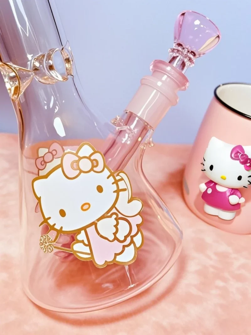 10" Pink Cute Fairy Hello Kitty Glass Beaker Bong
