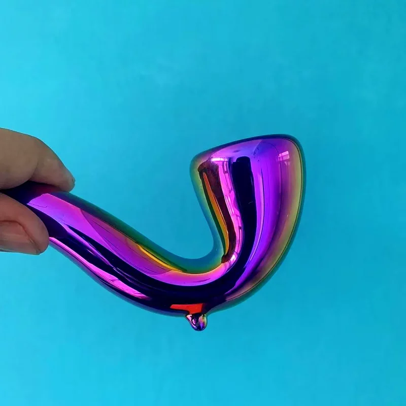 10" Iridescent Rainbow Finish Glass Gandalf Pipe