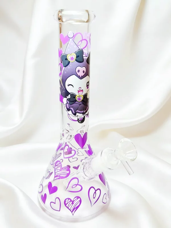 10" Kuromi Purple Heart Beaker Glass Bong