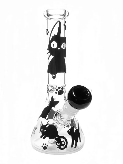 10" Midnight Black Cat Minimal Beaker Glass Bong