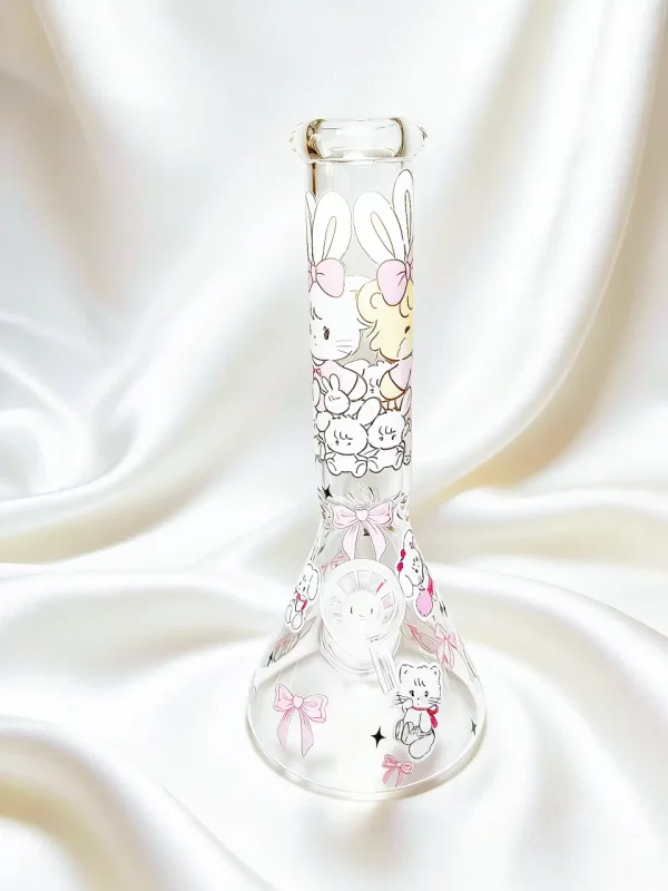 10" Mousse & Latte Pink Bow Beaker Glass Bong