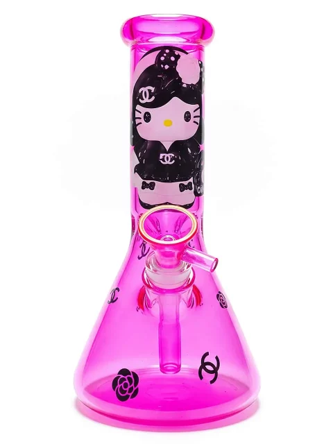 10" Neon Hepburn Hello Kitty Chanel Look Beaker Glass Bong