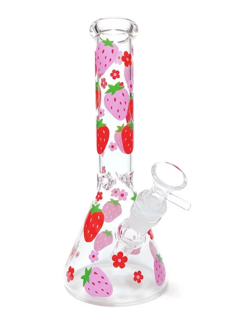 10" Pink Berry & Floral Beaker Glass Bong
