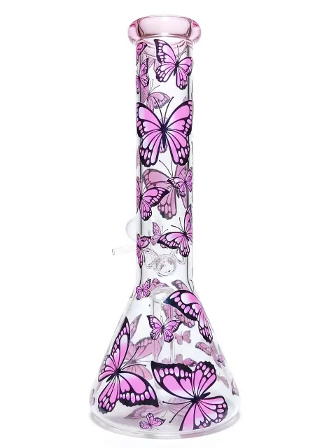 10″ Pink Dreamy Butterfly Beaker Glass Bong 10" Pink Dreamy Butterfly Beaker Glass Bong