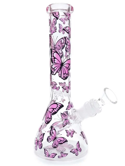 10" Pink Dreamy Butterfly Beaker Glass Bong