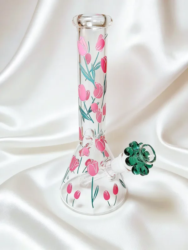10" Pink Tulip Garden Beaker Glass Bong