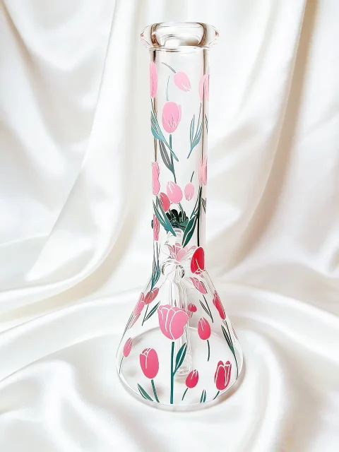 10″ Pink Tulip Garden Beaker Glass Bong 10" Pink Tulip Garden Beaker Glass Bong