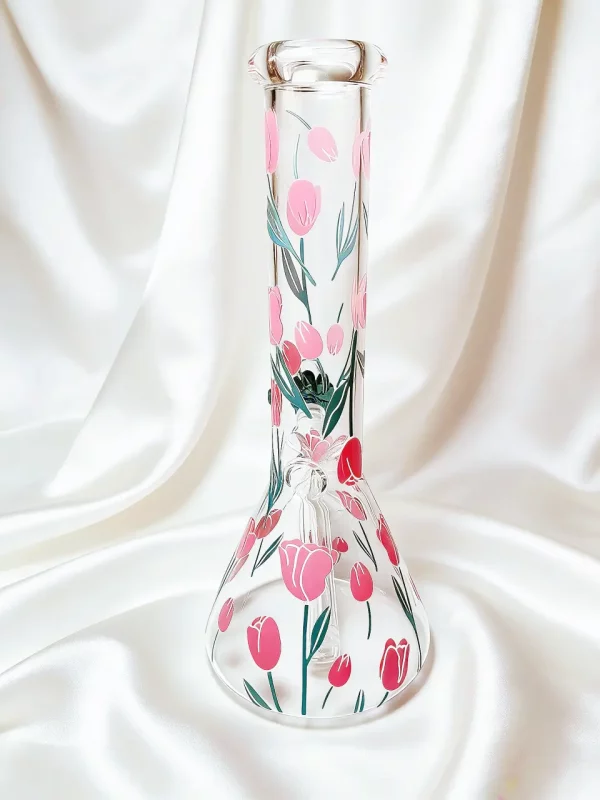 10″ Pink Tulip Garden Beaker Glass Bong 10" Pink Tulip Garden Beaker Glass Bong