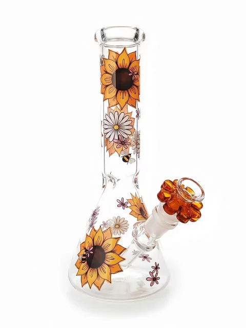 10" Sunflower & Bee Golden Autumn Beaker Glass Bong