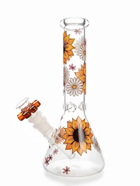 10″ Sunflower & Bee Golden Autumn Beaker Glass Bong 10" Sunflower & Bee Golden Autumn Beaker Glass Bong