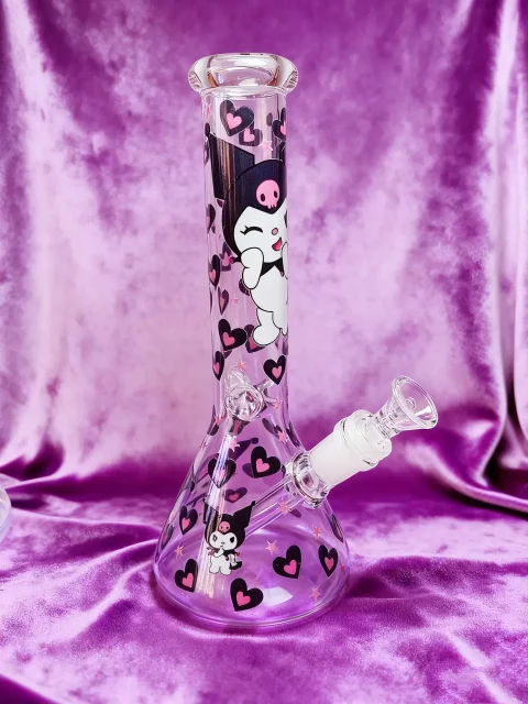 10″ Sweet Pink Kuromi Heart Beaker Glass Bong 10" Sweet Pink Kuromi Heart Beaker Glass Bong