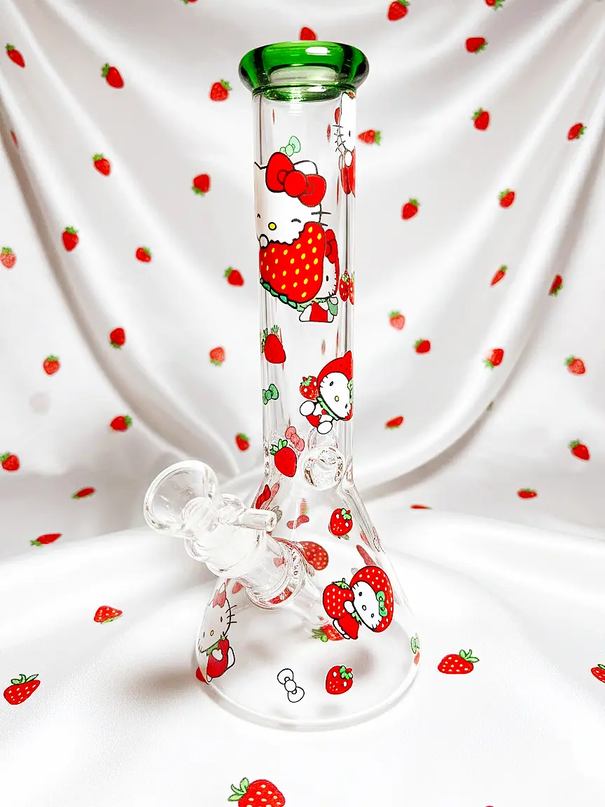 10" Sweet Strawberry Hello Kitty Beaker Glass Bong