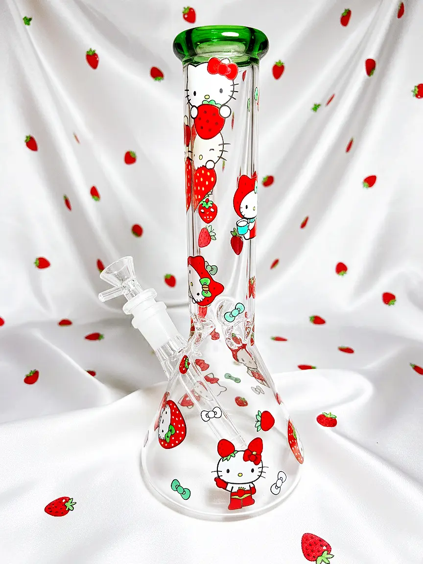 10" Sweet Strawberry Hello Kitty Beaker Glass Bong
