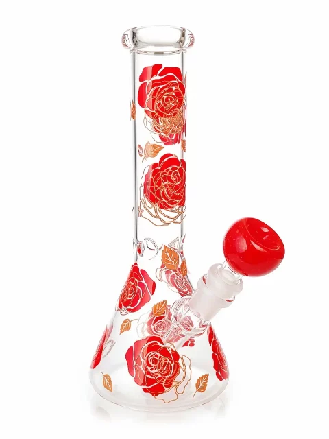 10" Vintage Rose Flower Beaker Glass Bong