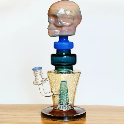 11.5" Hunky Dory Skull Cool Glass Bong Side View