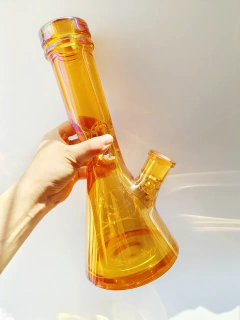 12" Iridescent Glass Beaker Bong | Dazzling Orange Finish