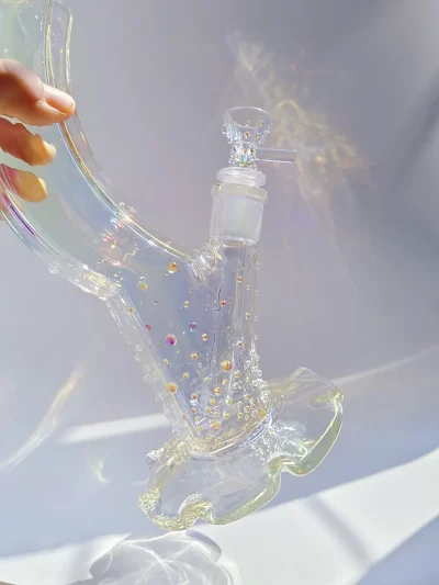12" Glitter Curve Bong | Mermaid Beads Bling & Iridescent Shine