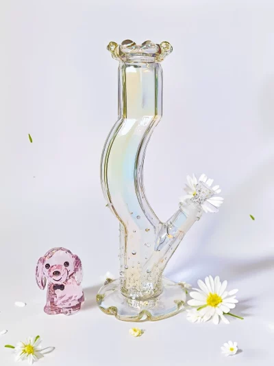 12" Glitter Curve Bong | Mermaid Beads Bling & Iridescent Shine
