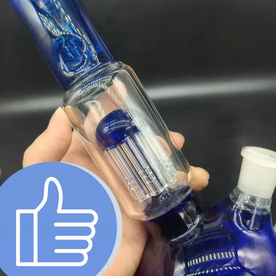 12″ Bubble Base Blue Glass Bong Tree Perc