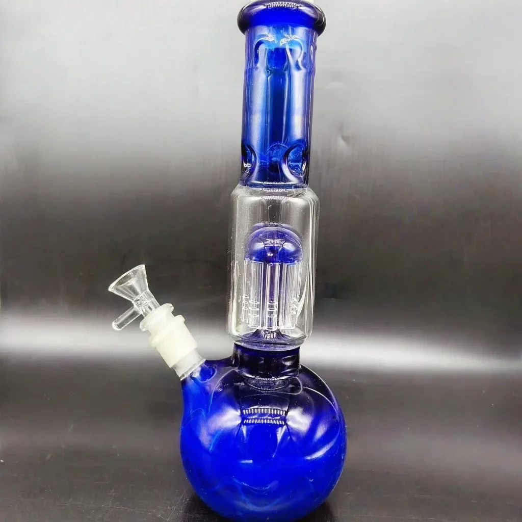 12″ Bubble Base Blue Glass Bong Tree Perc