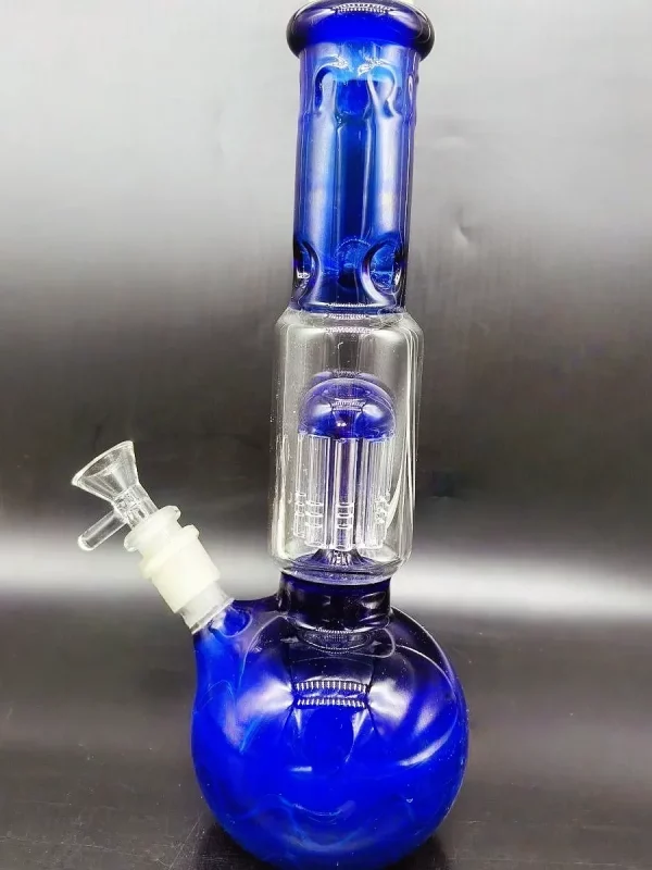12″ Bubble Base Blue Glass Bong Tree Perc