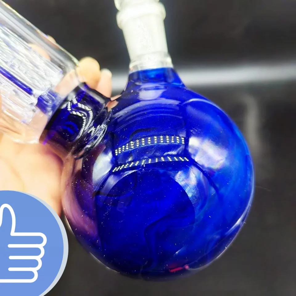 12″ Bubble Base Blue Glass Bong Tree Perc