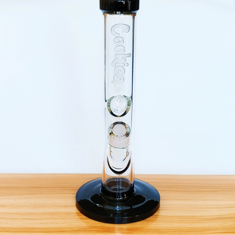 13" Cookies Glass Straight Tube Bong | Black & Clear